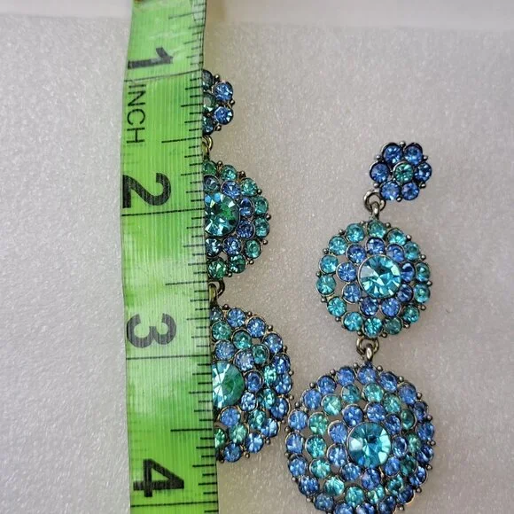 Blue Crystal Rhinestone Long Dangle Earrings - Picture 4 of 13